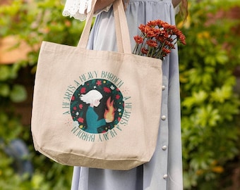 Howl's Moving Castle Tote Bag | Sophie & Calcifer Floral Organic Cotton