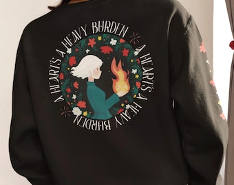 Howl's Moving Castle Sweatshirt | Sophie & Calcifer, Floral Sleeve Print