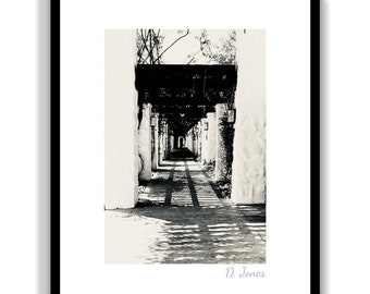 Westlake Village, California ‘Shadow Lattice’ Walkway Sunshine Shadows Black & White Photography Digital Download