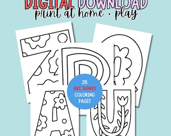 26 Groovy Alphabet Print At Home Coloring Pages - Set of 26