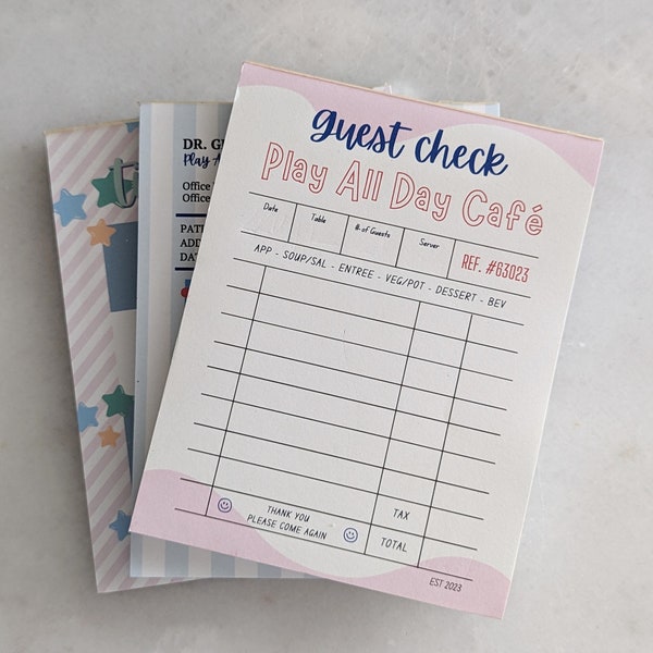 Restaurant Guest Check Pretend Play Notepad - 50 Pages per Notepad