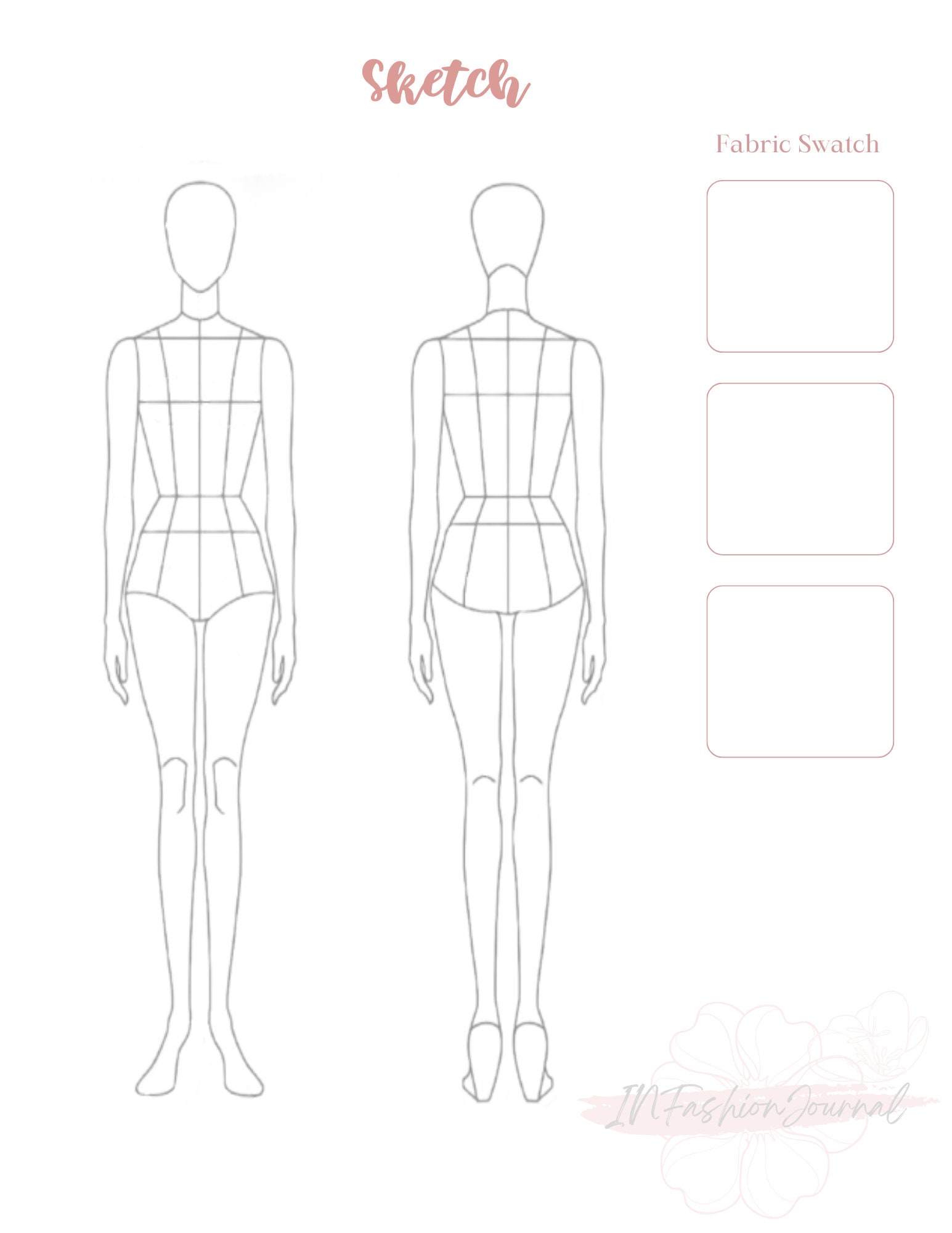 Digital and Printable Fashion Sketch Template With Front and Back Views ...