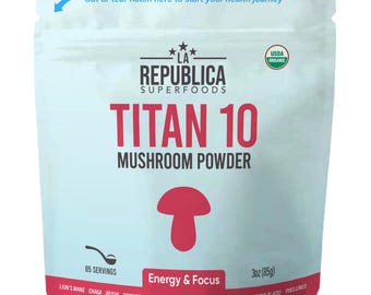 Poudre de champignon Titan 10 bio - Mélange de 10 champignons | Cordyceps chaga reishi crinière de lion | Extrait de fructification | 3 oz | La République