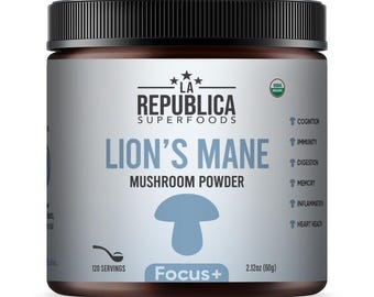 Poudre de champignon crinière de lion biologique | Extrait de fructification | Supplément champignon nootropique | 120 portions | La République
