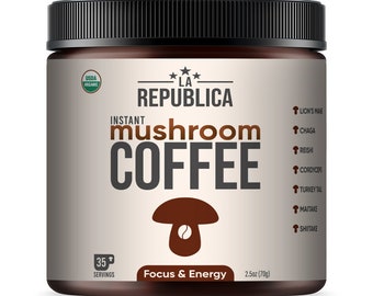 La Republica Mushroom Coffee (instant with Lion&#39;s Mane Reishi Chaga Cordyceps Turkey Tail Maitake and Shiitake) [35 servings]