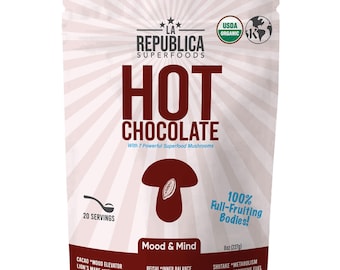 Organic Mushroom Hot Chocolate with Ashwagandha | Cacao w/ Lion’s Mane & 7 Mushroom Blend | Adaptogen Hot Cocoa | Kosher | La Republica
