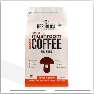 DECAF La Republica Organic Fair-Trade BIG SHOT Mushroom Coffee 120 Servings (Decaffeinated)