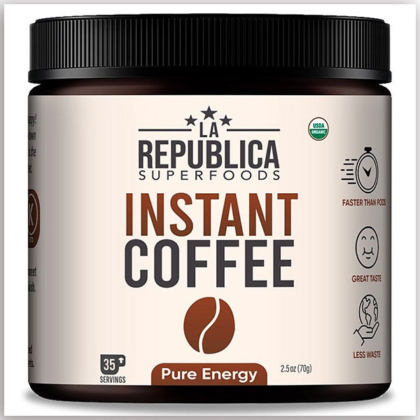 La Republica USDA Organic Fair-Trade INSTANT Coffee (gut friendly lower acid) 35 Servings