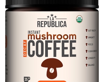 DECAF La Republica Mushroom Coffee (instant Lion's Mane Reishi Chaga Cordyceps Turkey Tail Maitake Shiitake Decaffeinated) [35 servings]