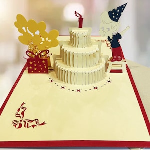 3D Pop Up Geburtstagskarte, Warme Geburtstagstorte Alles Gute zum Geburtstagskarte Postkarten Pop Up Grußkarten Laser Cut Alles Gute zum Geburtstagskarten （Kleiner Junge）