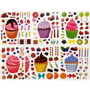 Stickervel gemengd fruit | Stickervel met schattig fruit | Cartoon doe-het-zelf puzzel aardbeienijs. Stickers fruit strooien