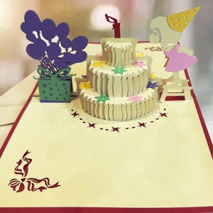 Carte d'anniversaire pop-up 3D, gâteau d'anniversaire chaleureux, carte de joyeux anniversaire, cartes postales pop-up, cartes de vœux découpées au laser, carte de joyeux anniversaire (petite fille)