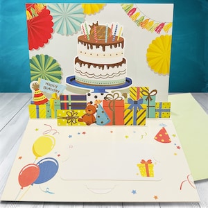 3D Pop Up Grußkarte Kuchen Geburtstag Party Danke Kinder Kinder Jungen Mädchen Schulklasse Geschenk Familie Freunde (07)