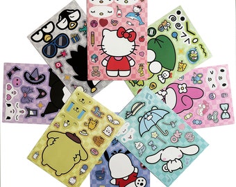8 Sheete Kawaii Make a Face Sticker,Cute Anime Kawaii Stickers Face Sticker Sheets Funny Stickers for Kids Birthday Party Favor