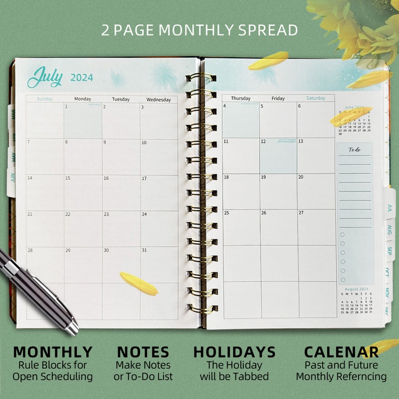 2024 Planner Notebook Weekly and Monthly Planner Spiral Etsy UK