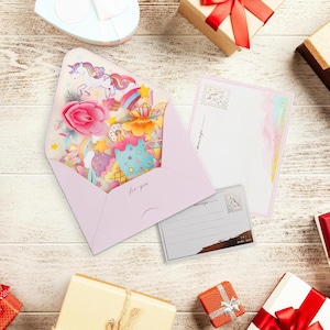Cartão de aniversário pop-up de unicórnio, cartão de felicitações pop-up 3D, cartão de aniversário engraçado para crianças, filha, sobrinha, neta com nota de mensagem e envelope