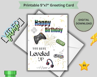 Carte d'anniversaire numérique de jeu vidéo, carte imprimable pour adolescent, fils, joueur vidéo, téléchargement numérique, carte 5 x 7