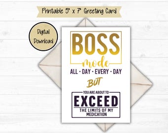 Boss's Day Funny Greeting Card, Boss Card, Manager, Card from Staff, Card from Coworkers, Co-worker, Thank You, Boss Day, 5x7 Printable Card