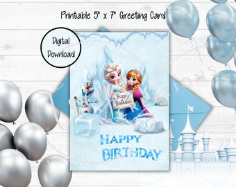 Frozen Birthday Card with Anna, Elsa, and Olaf, Daughter, Granddaughter, Niece, Disney Greeting Card