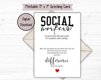 Social Worker Celebration 5x7 Printable Greeting Card. DIGITAL DOWNLOAD