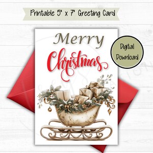 Joyeux Noël carte - téléchargement numérique - belle carte de Noël imprimable avec un traîneau avec des cadeaux