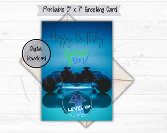 Video Game Level Up Birthday Card, Print at Home Digital Download, Printable Happy Birthday Card, 5x7 card