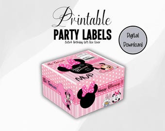 Minnie Mouse Box Birthday Party Label - Gift Box- Labels Printables Minnie Mouse DIGITAL DOWNLOAD