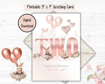 Baby Girl Second Birthday Card, Daughter Grand-daughter Niece, Girl's 2nd Bunny Birthday Card