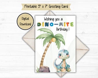 Dinosaurier-Geburtstagskarte, Kind-Geburtstagskarte, Grußkarte, digitale druckbare Karten.