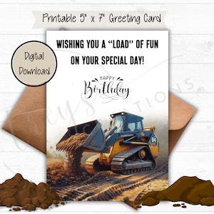 Dump Truck Bob Katze Geburtstagskarte, kleiner Junge Geburtstag, Bau Motto Party, Sofort Download, Neffe, Sohn, Papa, Enkel Geburtstag