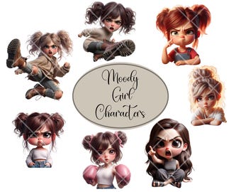 Moody Little Girl PNG Bundle. Project and Crafting PNG Clipart. Digital Download.
