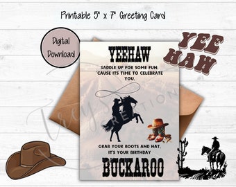 Tarjeta de cumpleaños de vaquero, Western, Salvaje Oeste, Botas y sombrero, Tarjeta de felicitación, Niño pequeño, Tarjeta de cumpleaños de niño