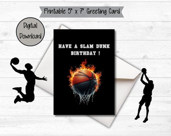 Basketball Digital Printable Birthday Card, Printable Card For Teenagers, Son, Daughter, Digital Download, 5x7 card