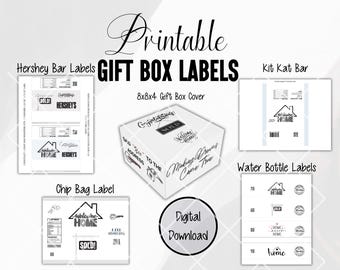 Realtor 8x8x4 Client Gift Box DIGITAL DOWNLOAD with 4 Party Favors Labels. **No Box Provided**