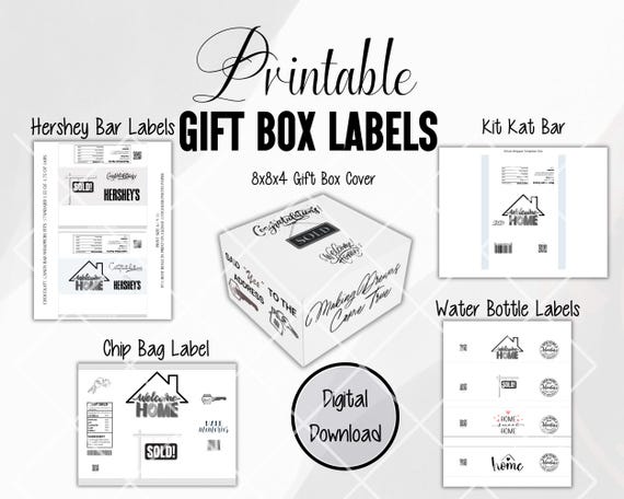 Realtor 8x8x4 Client Gift Box DIGITAL DOWNLOAD with 4 Party Favors Labels. **No Box Provided**