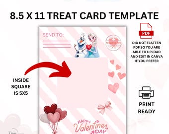 Cute Princess Valentine's Day Card, Treat Card Templates, Jumbo Valentines Card, Print Ready, May Edit in Canva.
