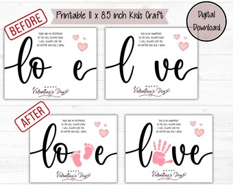 PRINTABLE Valentines Day Handprint and Feet Print Art Craft for Kids, Keepsake Art, Toddler Preschool Kindergarten Activity, Children's Gift