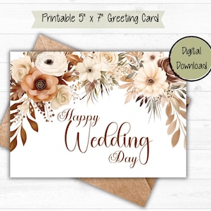 Cartão Floral Elegante Boho para o Dia do Casamento - Download DIGITAL - Cartão de Casamento para Imprimir - Cartão de Parabéns para o Casamento para Imprimir - Cartão para Imprimir
