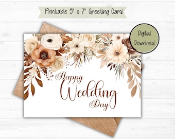 Floral Elegant Boho Wedding Day Card - DIGITAL Download - Printable Wedding Card - Printable Wedding Congratulations Card - Printable Card