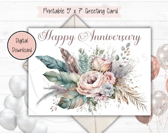 Happy Anniversary Card - DIGITAL Download - Printable Watercolor Flowers Anniversary Card - Printable Anniversary Card