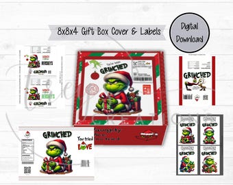 Grinchmas Box Label Template.  *No Box Provided* 4 Favors Included: Capri Sun, Chip Bag, Candy Bar Labels