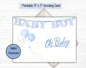 Welcome Baby Boy Card - DIGITAL Download - Printable Welcome Baby Boy Card - Printable Simple Baby Card with Cute Blue Baby Boy Banner