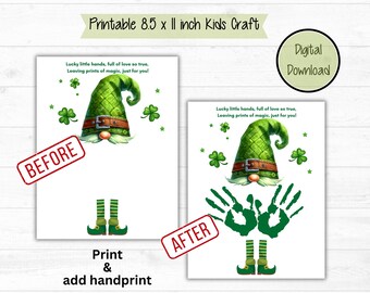 St. Patrick's Day Printable Kids Handprint Craft. Child keepsakes. Gifts for Mom, Dad, Grandparents. Handprint Craft. Handprint Art.