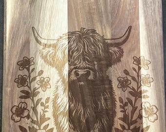 Highland Cow Engraved Cutting Board Farmhouse Charcuterie Board Rustic Decor