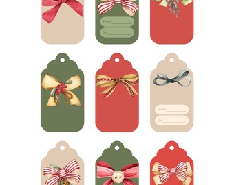 Etykiety świąteczne z kokardkami