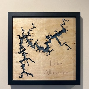 Qualsiasi lago, mappa lago personalizzata, arte in legno stratificato, lago Allatoona, mappa incisa, decorazione casa sul lago, mappa in legno, mappa incisa
