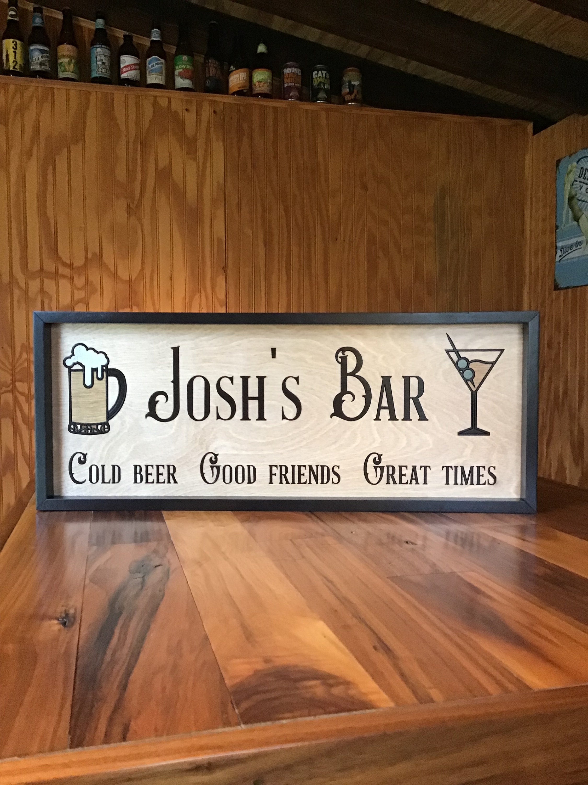 Personalized Wood Bar Sign, Home Bar Sign, Beer Sign, Custom Wood Sign, Wood Inlay Sign, Beer