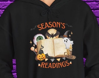 Halloween Bookish Unisex Hooded Sweatshirt, Spooky Season Booklover Hoodie, Halloween Cozy Reader Gift, Halloween Spooky Book Hoodie