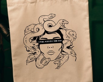 Medusa Tote Bag, Gift for her, Survivor Tote, Greek Mythology Gifts, Greek Mythology Tote Bag,  Mythology Tote bag, Strong Woman Tote