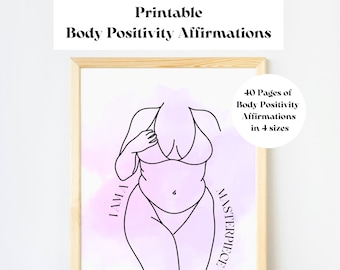 Stampe digitali Body Positivity Line Art, Arte da parete con affermazioni positive per il corpo, Poster motivazionale, Immagine del corpo, Set d'arte per l'amore per se stessi della donna curvy
